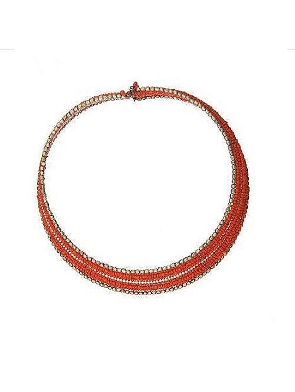 NWT Collection XIIX Orange Gold Seed Bead Wrap Collar Necklace Layered 17" Long